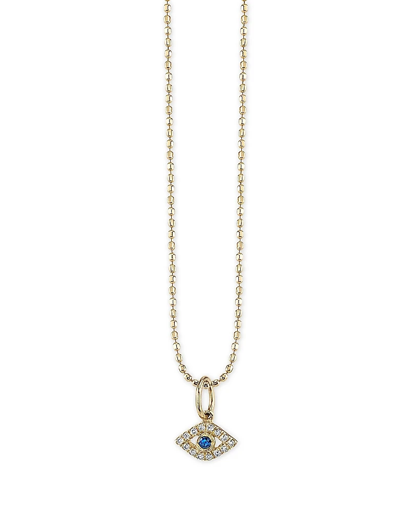 Sydney Evan 14K Yellow Gold Diamond & Sapphire Tiny Bezel Evil Eye Charm Necklace, 18
