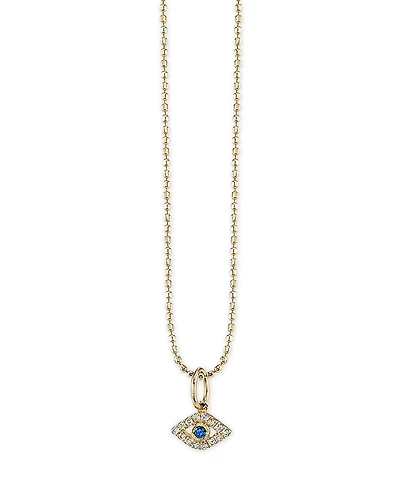 Sydney Evan 14K Yellow Gold Diamond & Sapphire Tiny Bezel Evil Eye Charm Necklace, 18