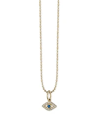 Sydney Evan 14K Yellow Gold Diamond & Sapphire Tiny Bezel Evil Eye Charm Necklace, 18