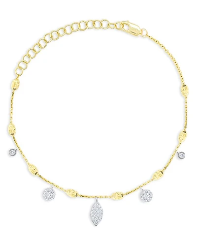 Two Tone Gold Pavé Diamond Charm Bracelet, 0.16 tcw