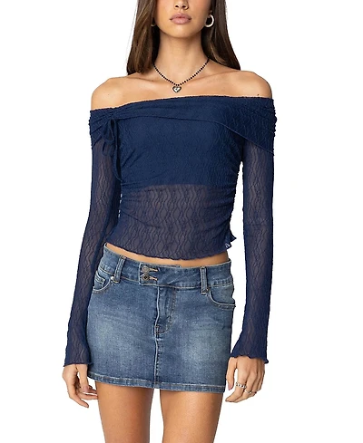 Edikted Drawstring Fold Over Sheer Top