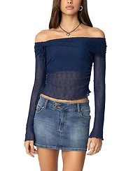 Edikted Drawstring Fold Over Sheer Top