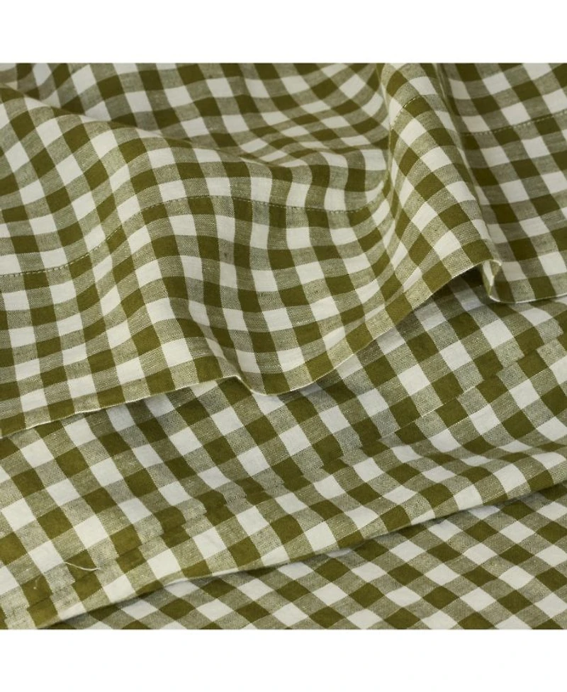 Gingham Linen Blend Fitted Sheet