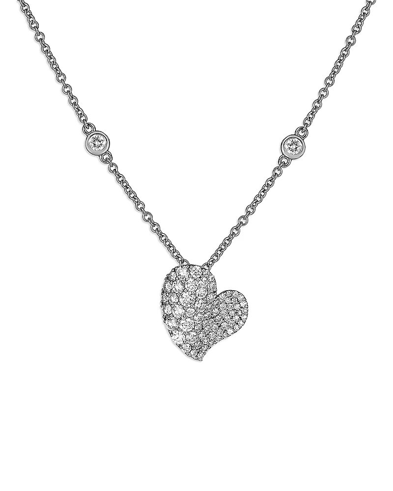 Piranesi 18K White Gold Wave Heart Blue Diamond Pave Pendant Necklace, 16-18