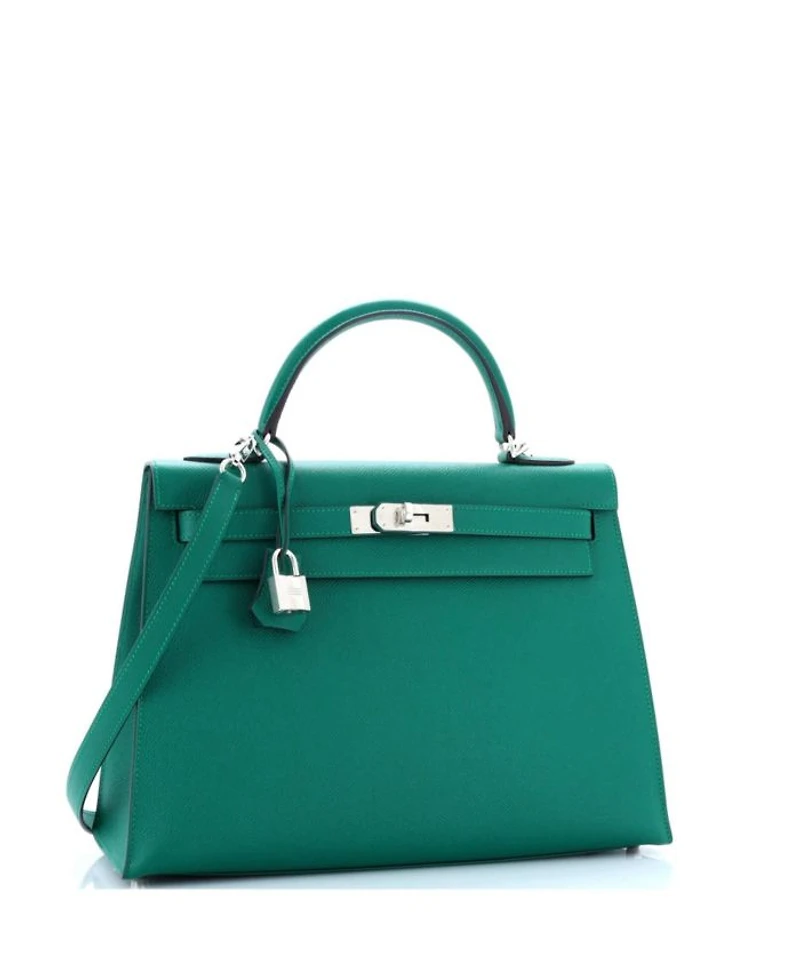 Kelly 32 Handbag Green Epsom with Palladium Hardware