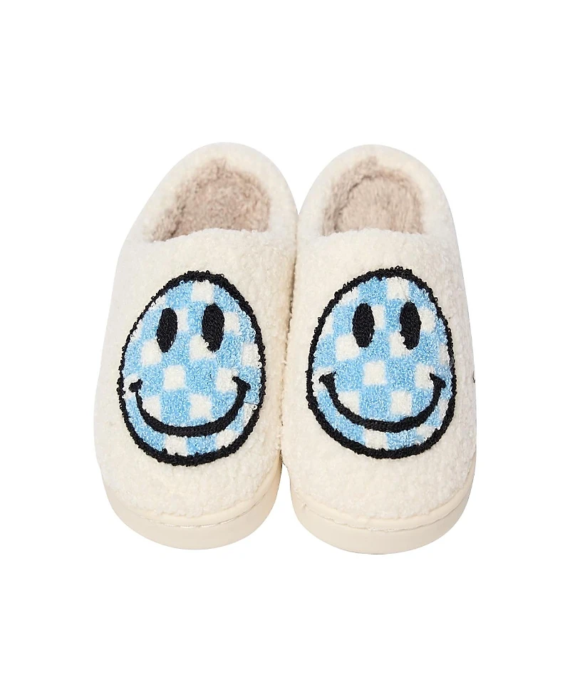 Malibu Sugar Girls' Plush Checkered Happy Face Slippers - Little Kid