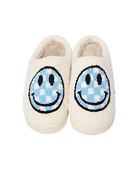 Malibu Sugar Girls' Plush Checkered Happy Face Slippers - Little Kid