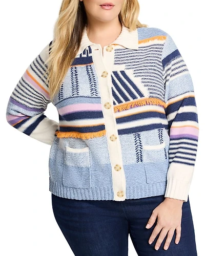 Pattern Play Button Front Cardigan