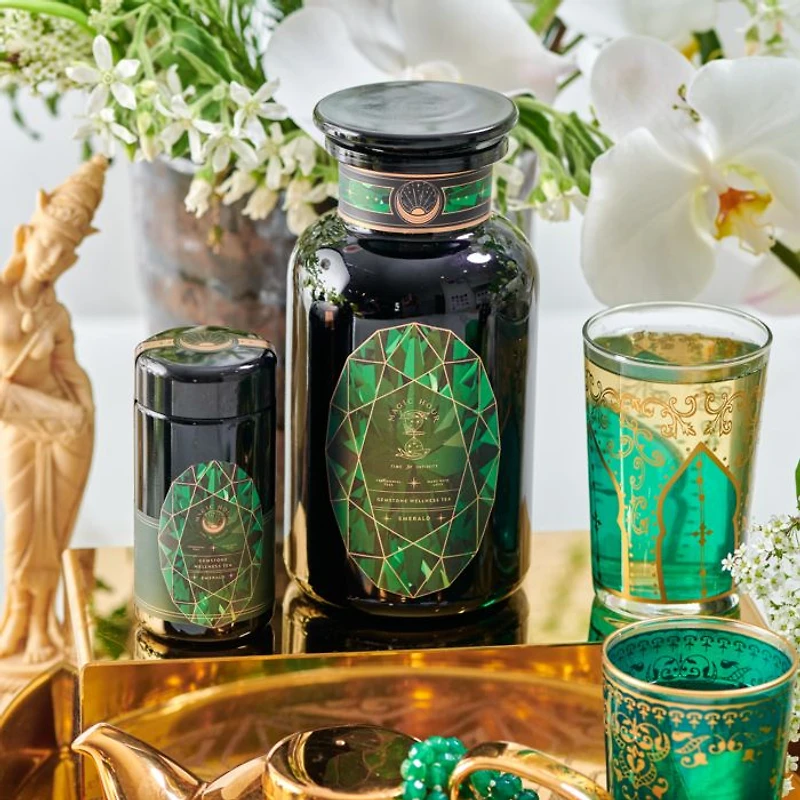 Emerald Cherry Blossom Pineapple Cream Green Tea in Violet Glass Apothecary Jar, 6 oz.