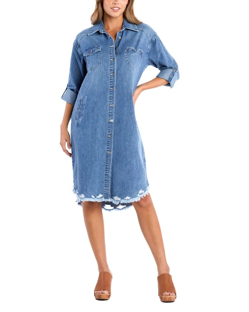 Heart Pocket Denim Shirt Dress