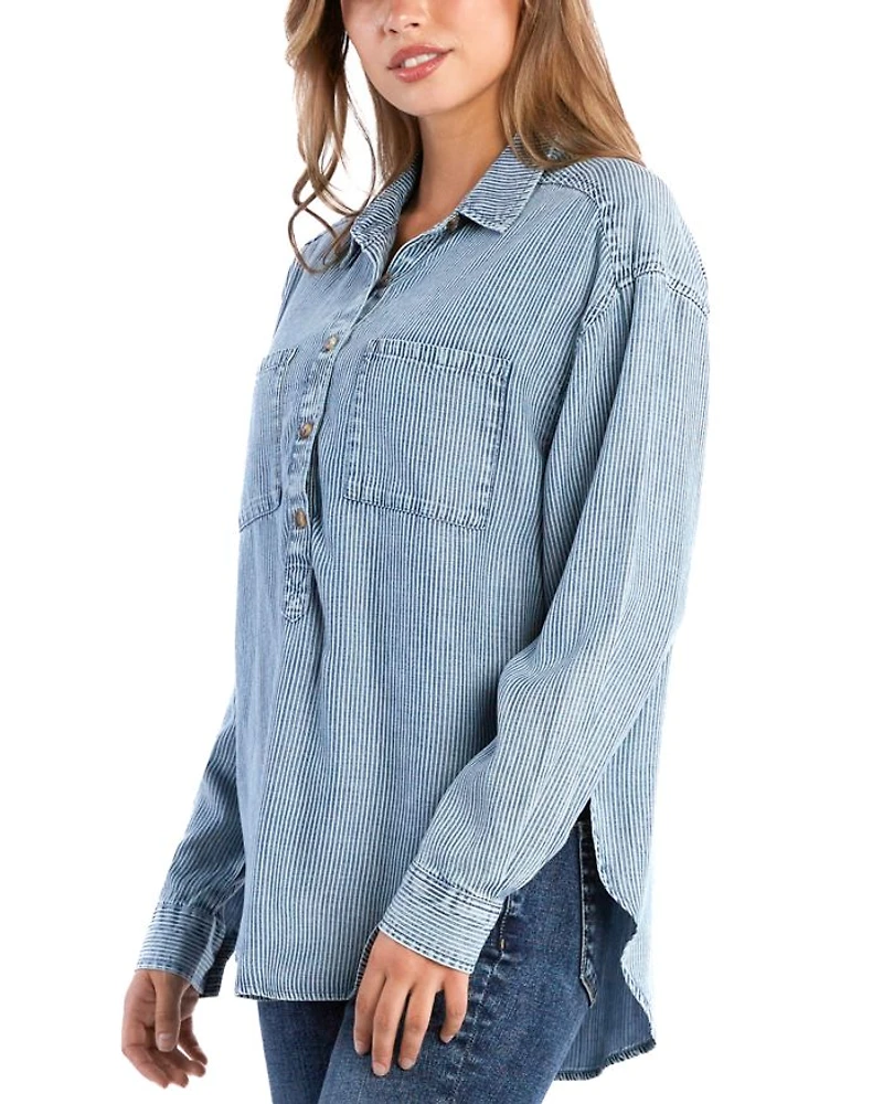Indigo Half Button Shirt