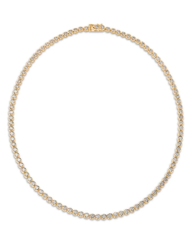 Diamond Crown Set Tennis Necklace 14K Yellow Gold and White Gold, 10.0 tcw