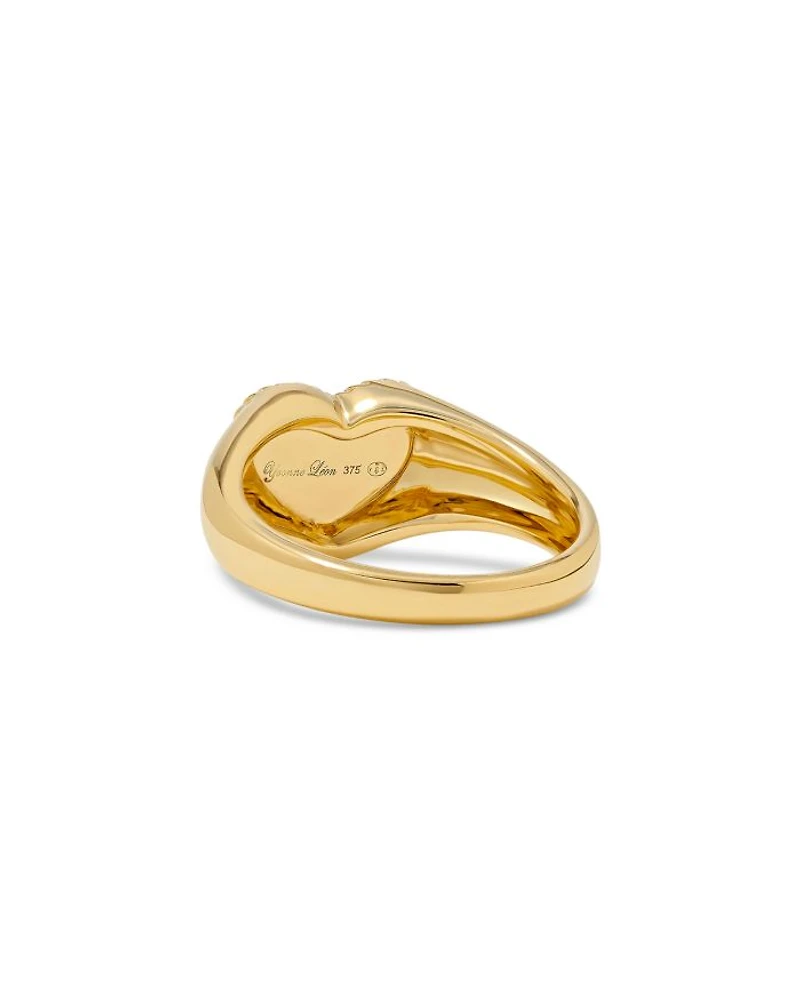 9K Yellow Gold Diamond & Mother of Pearl Heart Signet Ring