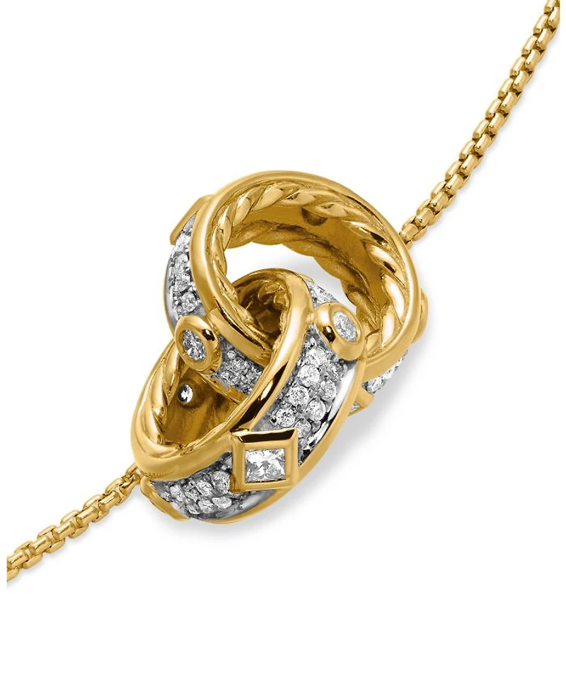 18K Yellow Gold Modern Renaissance Diamond Interlocking Ring Pendant Necklace, 17"