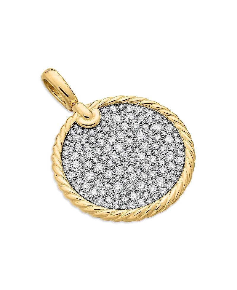 David Yurman 18K Yellow Gold Dy Elements Disc Pendant with Diamonds
