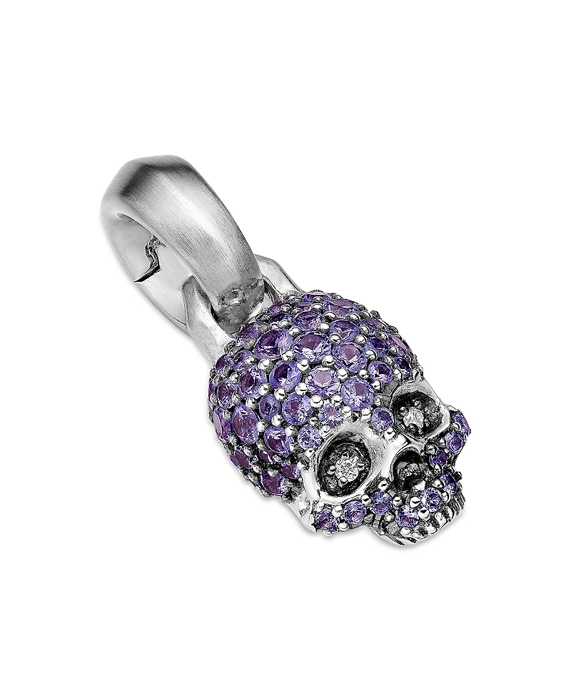 David Yurman 18K White Gold Skull Charm with Purple Sapphires