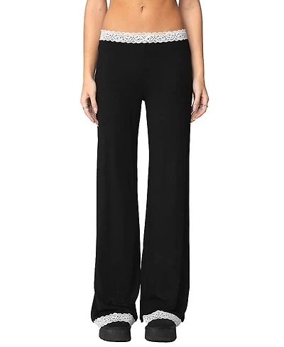 Edikted Domino Contrast Lace Trim Pants