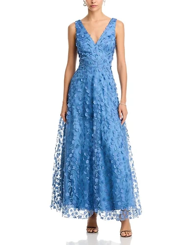 3D Flower V Neck Gown