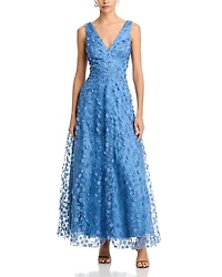 3D Flower V Neck Gown
