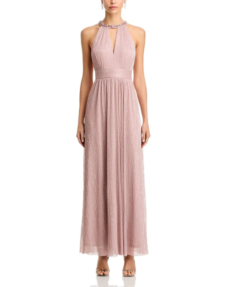 Shimmering Cutout Halter Gown