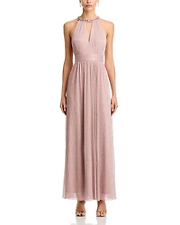 Shimmering Cutout Halter Gown