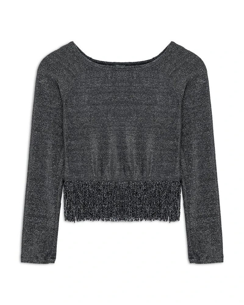 Girls' Metallic Knit Fringe Top - Big Kid