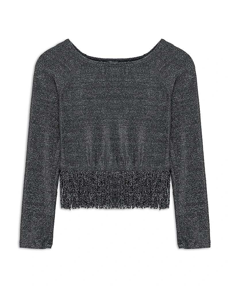 Truce Girls' Metallic Knit Fringe Top - Big Kid