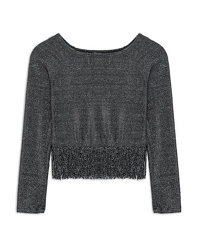 Truce Girls' Metallic Knit Fringe Top - Big Kid