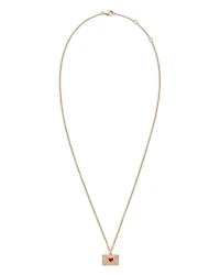 18K Yellow Gold Necklace Ma Declaration Gray Diamond & Red Heart Envelope Pendant Necklace, 16.53"