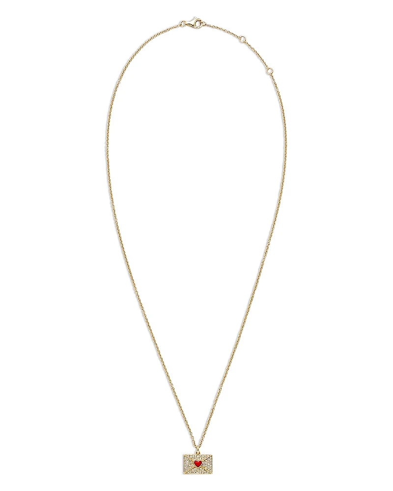 Yvonne Leon 18K Yellow Gold Necklace Ma Declaration Gray Diamond & Red Heart Envelope Pendant Necklace, 16.53