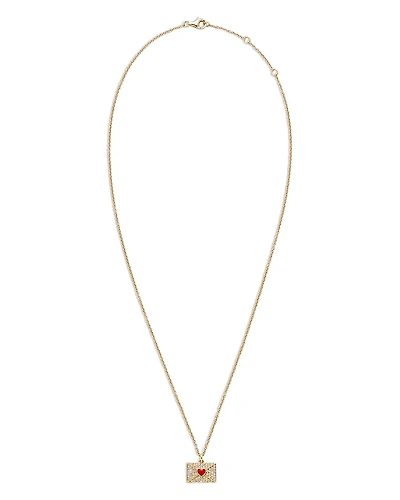 Yvonne Leon 18K Yellow Gold Necklace Ma Declaration Gray Diamond & Red Heart Envelope Pendant Necklace, 16.53