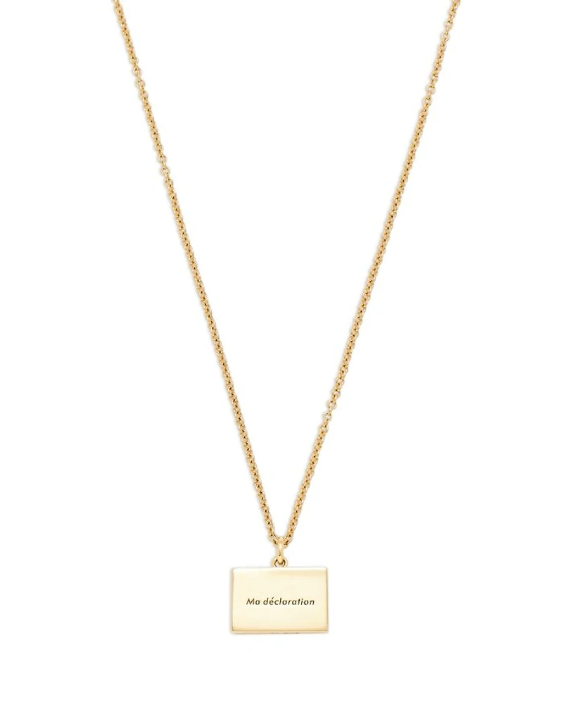 18K Yellow Gold Necklace Ma Declaration Gray Diamond & Red Heart Envelope Pendant Necklace, 16.53"