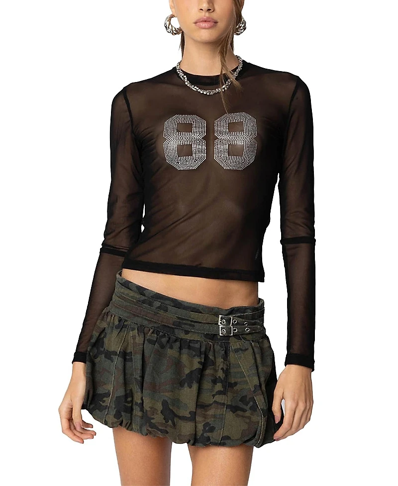 Edikted Rhinestone Sheer Mesh Top