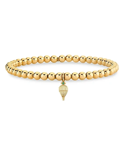 Sydney Evan Wicked x Sydney Evan 14K Yellow Gold Pure Emerald Hot Air Balloon Charm Beaded Stretch Bracelet