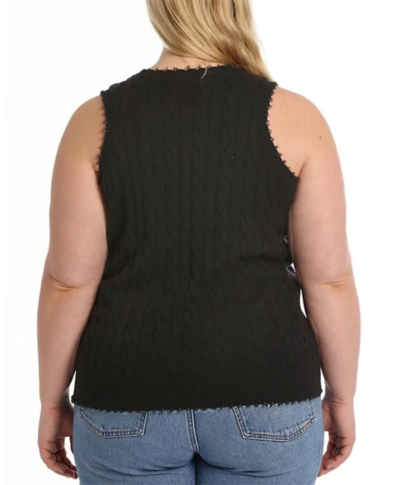 Plus Cotton Frayed Cable Tank Top