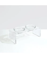 Small Clear Double Glass Bowl Pet Feeder, 1 Quart Bowls