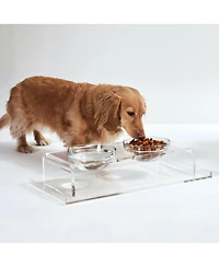 Small Clear Double Glass Bowl Pet Feeder, 1 Quart Bowls