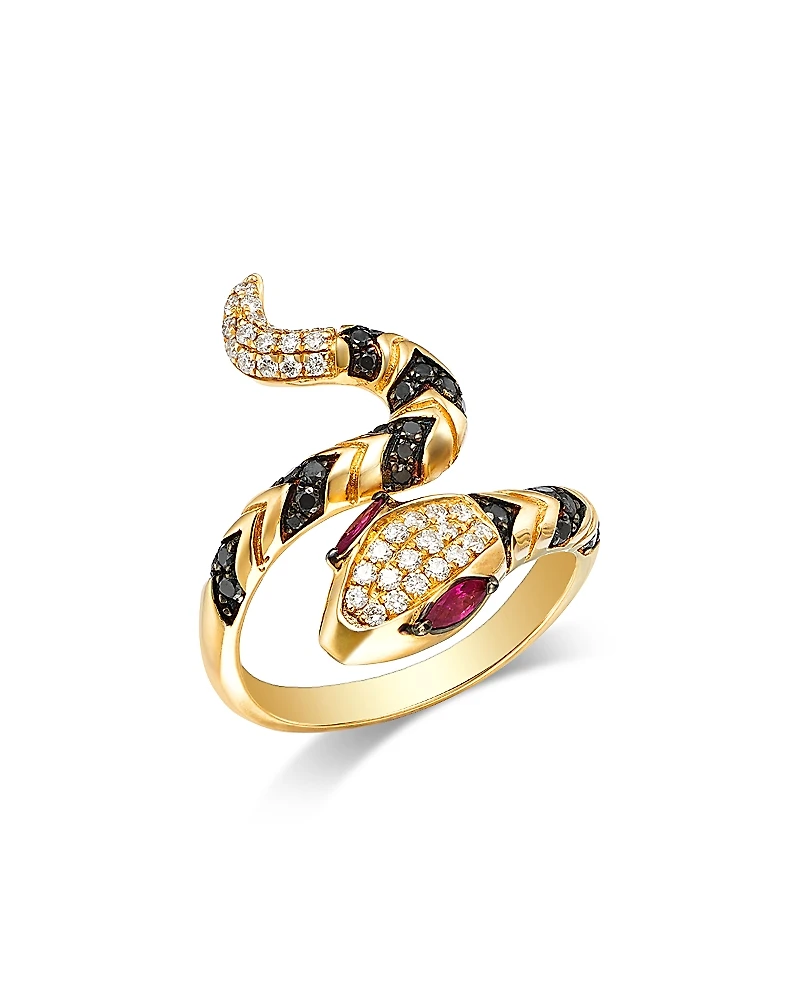 Bloomingdale's Fine Collection Ruby & Black & White Diamond Snake Bypass Ring