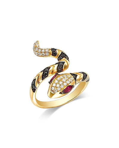 Bloomingdale's Fine Collection Ruby & Black & White Diamond Snake Bypass Ring