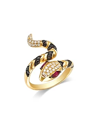 Bloomingdale's Fine Collection Ruby & Black & White Diamond Snake Bypass Ring