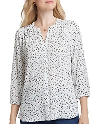 Three Quarter Sleeve Printed Pintucked Back Blouse