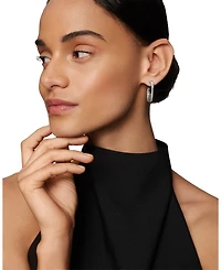 Sterling Silver Crossover Medium Hoop Earrings with Diamonds