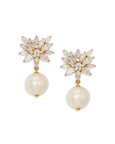Nadri Sav Cubic Zirconia Cluster & Cultured Freshwater Pearl Drop Earrings