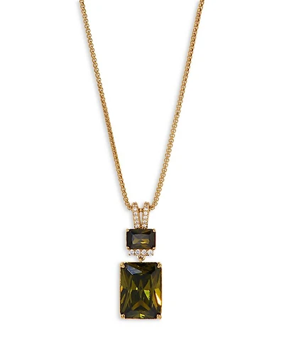 Macaron Cubic Zirconia Double Drop Pendant Necklace 18K Gold Plated, 16"-18"