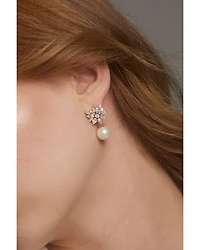Sav Cubic Zirconia Cluster & Cultured Freshwater Pearl Drop Earrings in 18K Gold Plated