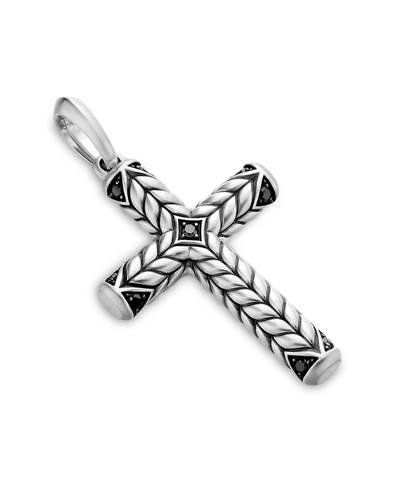 Chevron Sculpted Cross Pendant with Pavé Black Diamonds