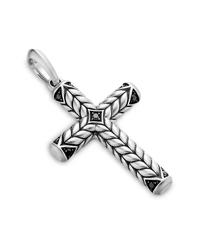 Chevron Sculpted Cross Pendant with Pavé Black Diamonds