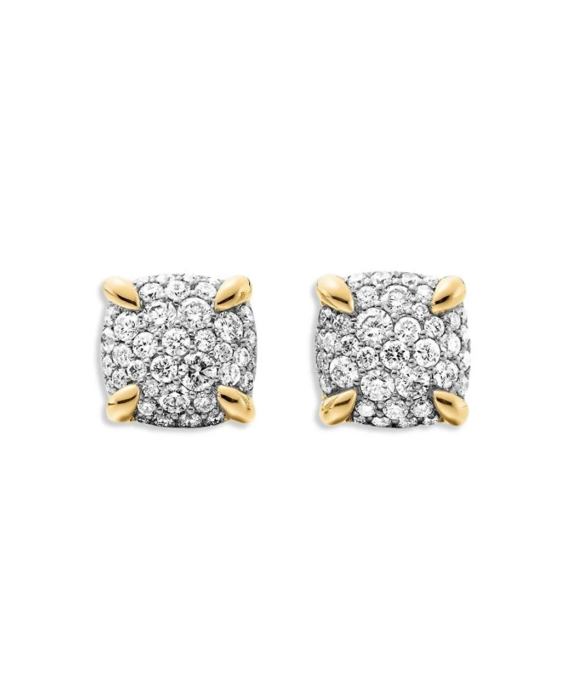 Chatelaine® Stud Earrings in 18K Yellow Gold with Pavé Diamonds, 8mm
