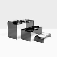 Medium Smoke Grey Double Bowl Pet Feeder, 1 Quart Bowls