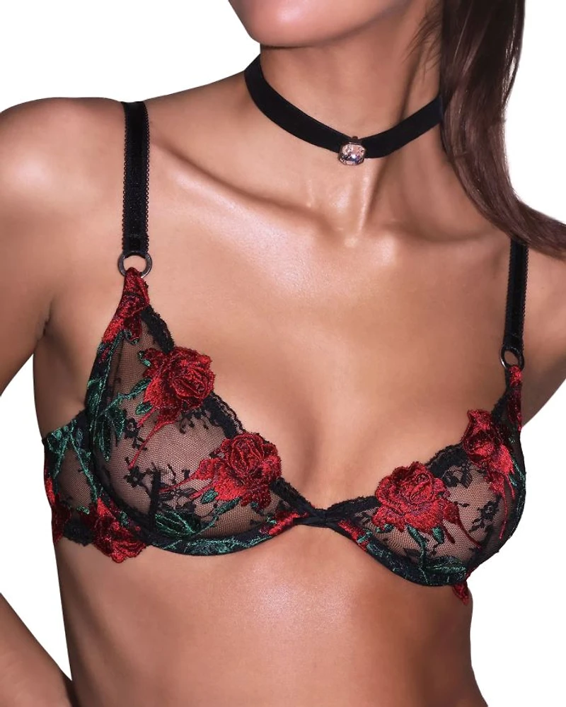 Bleeding Rose Embroidered Demi Bra